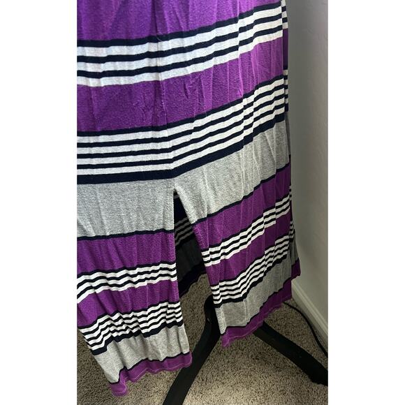 a.n.a. Maxi Purple Black Gray White Striped Sleeveless Slit Sides Dress Woman 1X - Picture 6 of 10